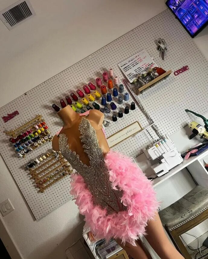 Pink Feather Short Prom Homecoming Dresses Luxury Diamond Crystal Birthday Party Gown
