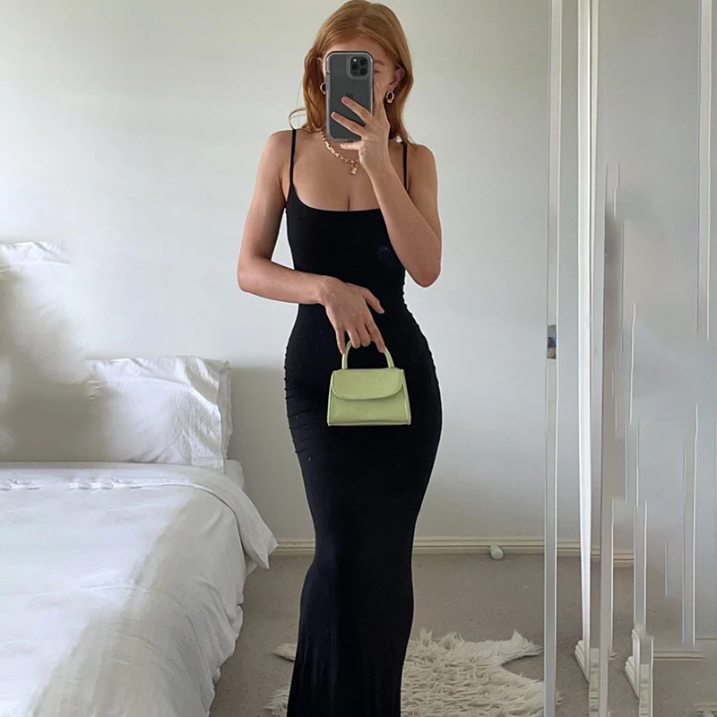Elegant Bodycon Maxi Dress Women Summer Sleeveless Backless Sexy Outfits Party Club Black Birthday Dresses