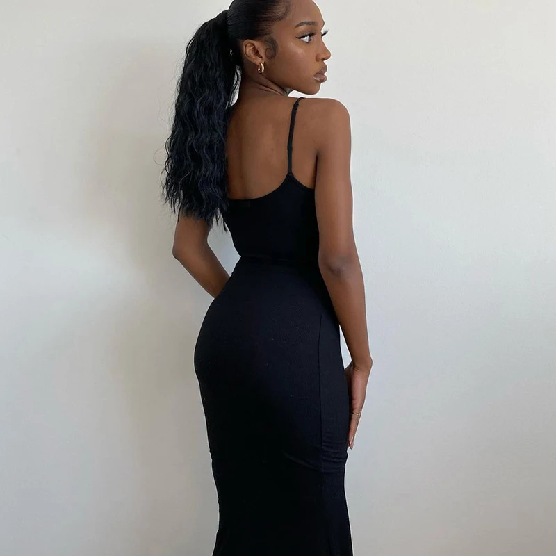 Elegant Bodycon Maxi Dress Women Summer Sleeveless Backless Sexy Outfits Party Club Black Birthday Dresses