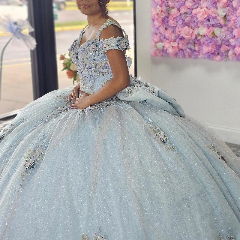 Sky Blue Quinceanera Dresses Sweet 15 16 Birthday Party Gown Off Shoulder Princess Long Pageant