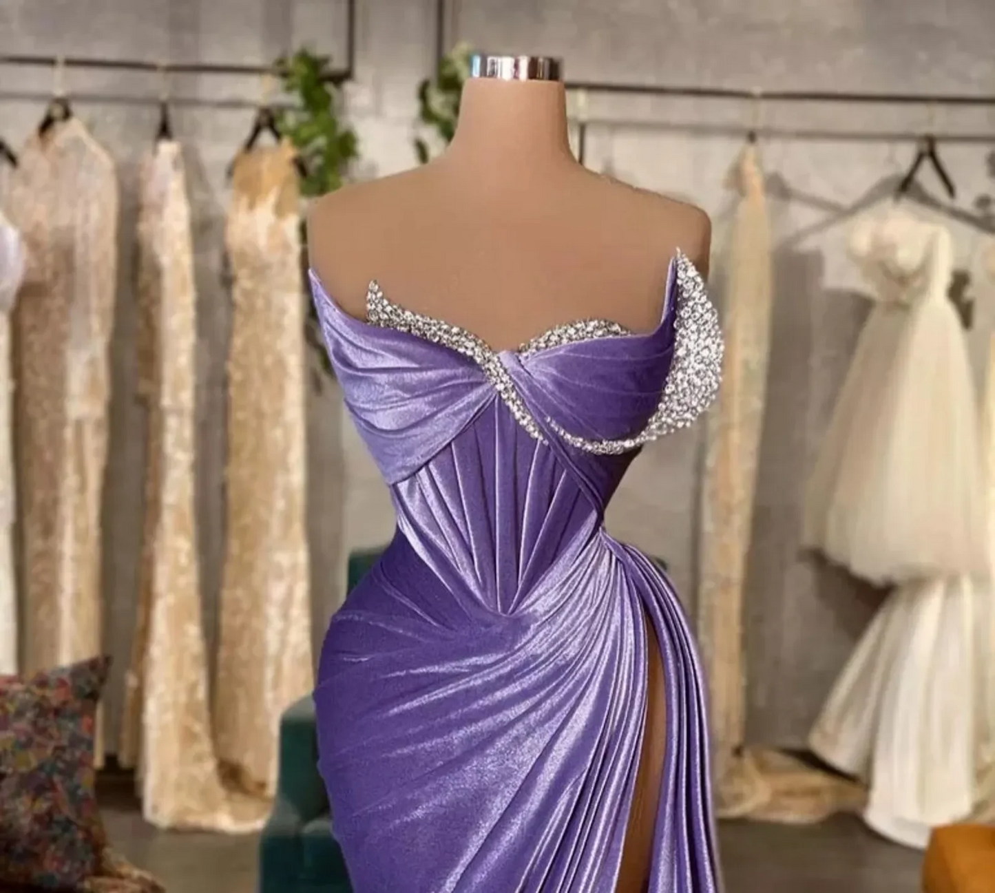 Lavender Elegant Velvet Prom Dresses Mermaid Women Party Gowns Pleated High Split Sexy Formal Evening Gowns