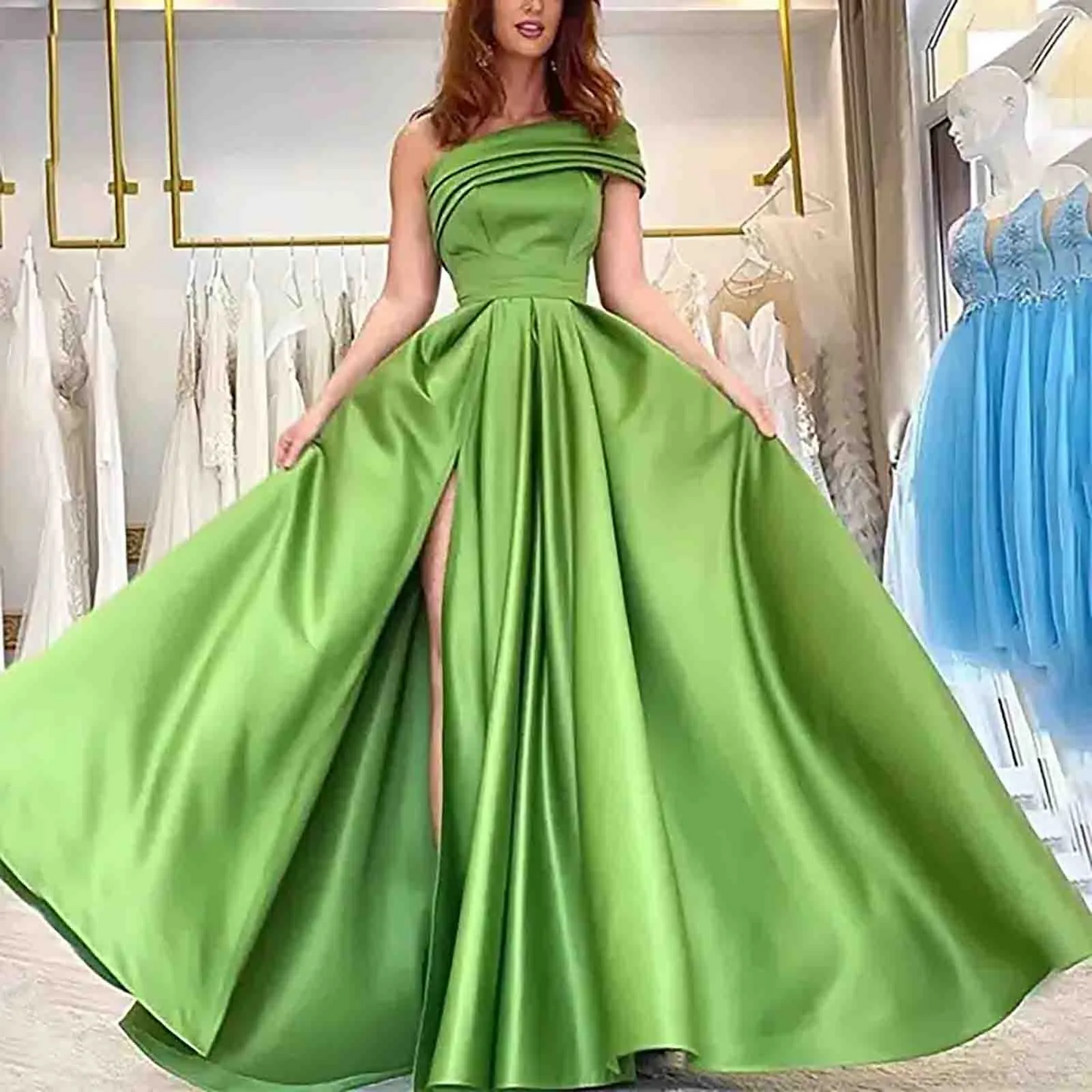 Dresses For Women One Shoulder Floor Length Side Slit Solid Color Sleeveless Elegant Party Dresses Prom Evening Dress
