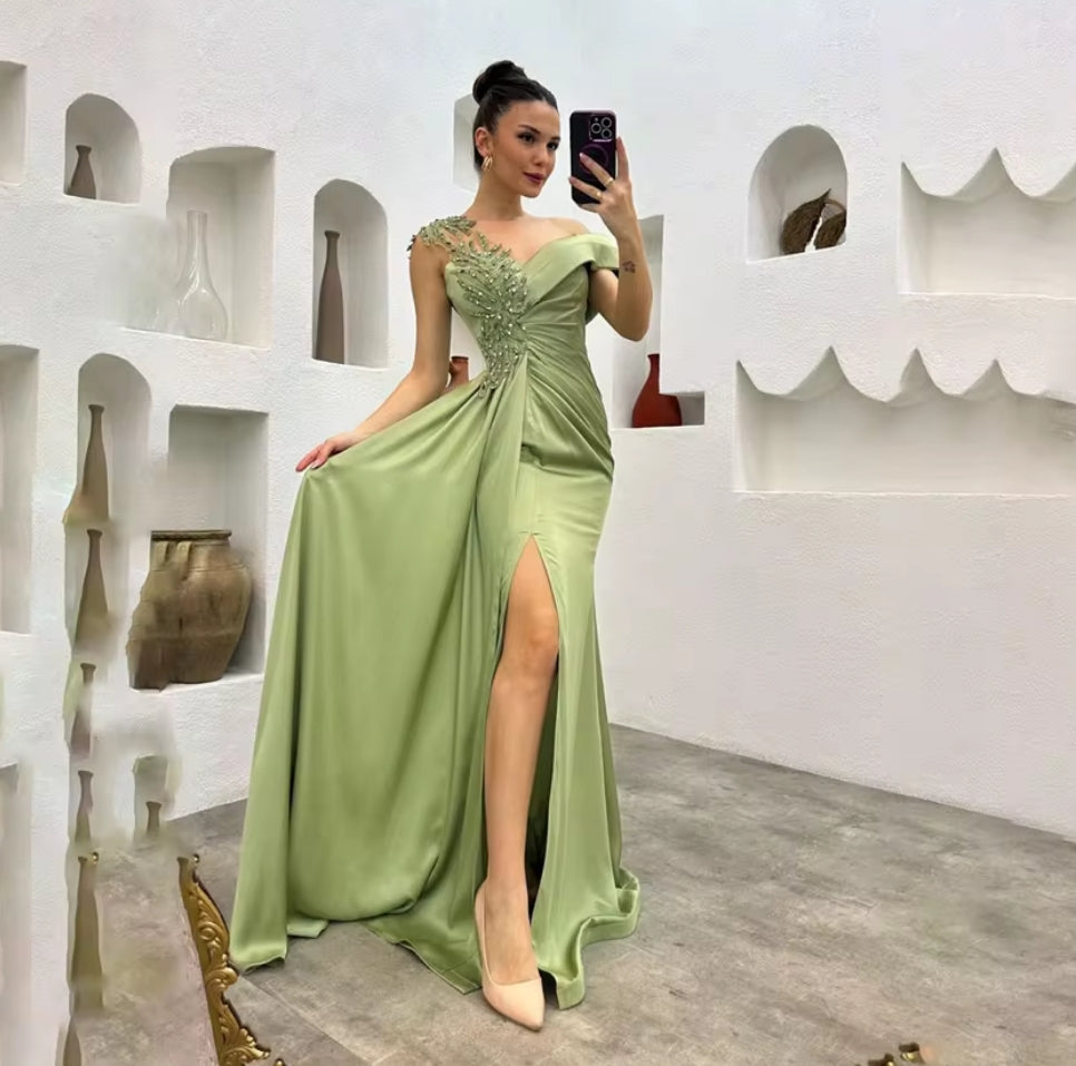 Side Split Elegant Sexy Wedding Party Dress Stain Beading Celebrity Dresses Trumpet Special Occasion Dresses robes du soir