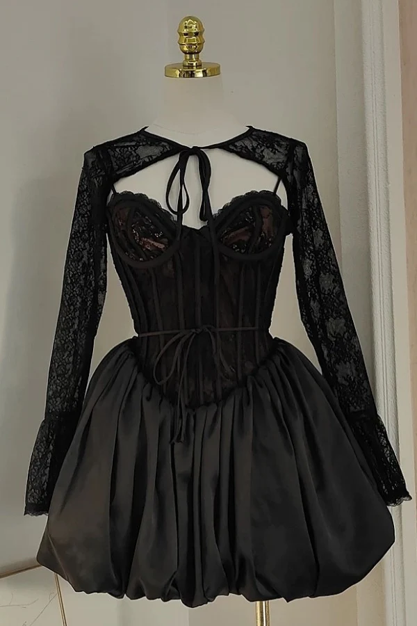 A-Line Strapless Spaghetti Straps Lace Detachable Shawl Homecoming Dress
