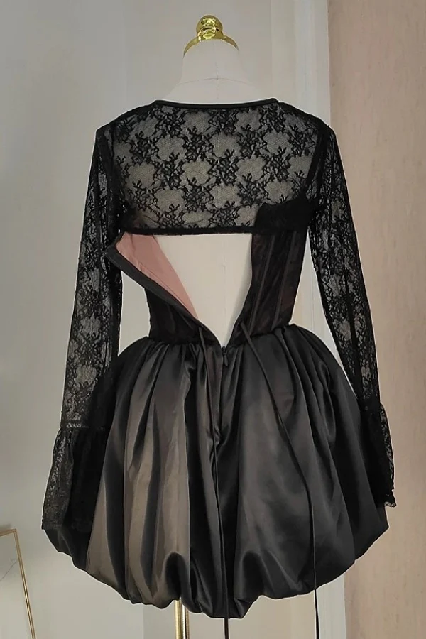 A-Line Strapless Spaghetti Straps Lace Detachable Shawl Homecoming Dress
