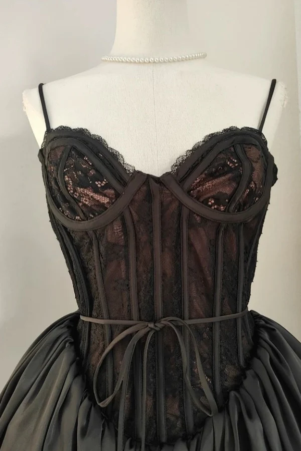 A-Line Strapless Spaghetti Straps Lace Detachable Shawl Homecoming Dress