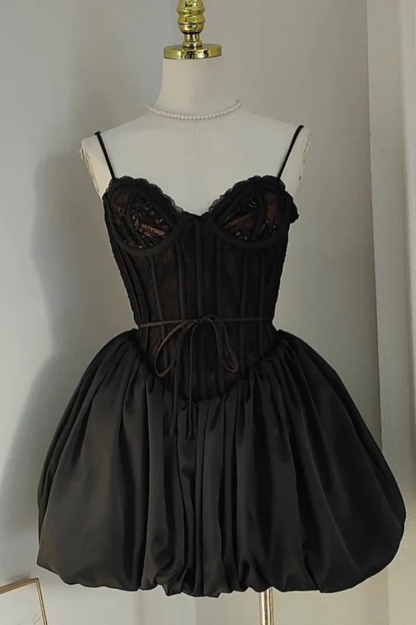 A-Line Strapless Spaghetti Straps Lace Detachable Shawl Homecoming Dress