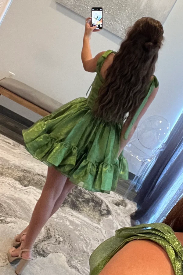 A-Line Sweetheart Neck Straps Ruffles Homecoming Dress