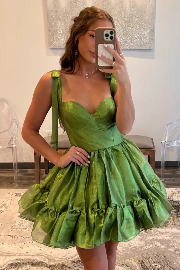 A-Line Sweetheart Neck Straps Ruffles Homecoming Dress
