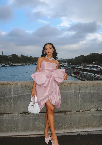 Design Pink Tube Top Bow Irregular 17th Birthday Homecoming Dress