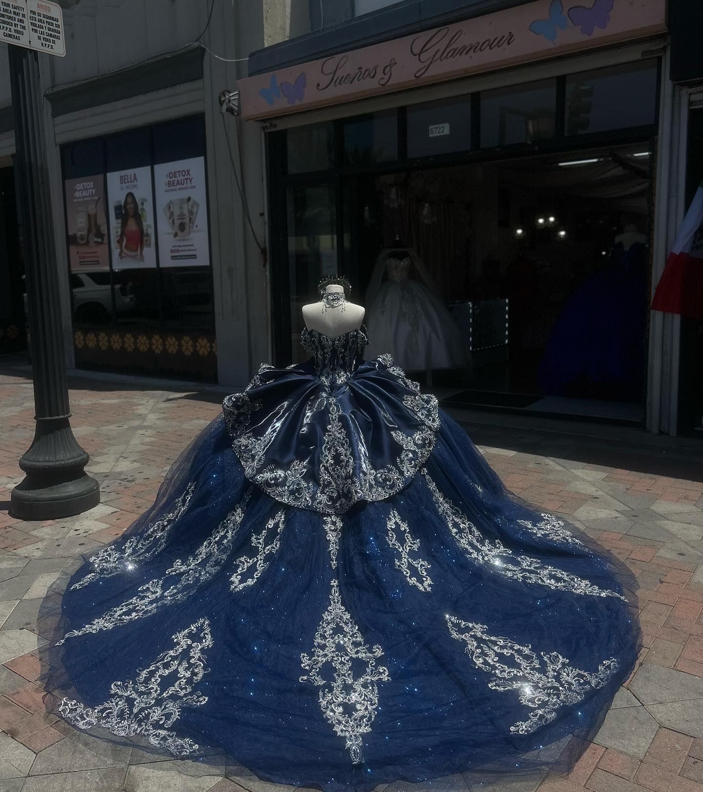 Off Shoulder Sleeveless Beaded Silver Appliques Ruffles Navy Sweet 15 Quinceañera Dress
