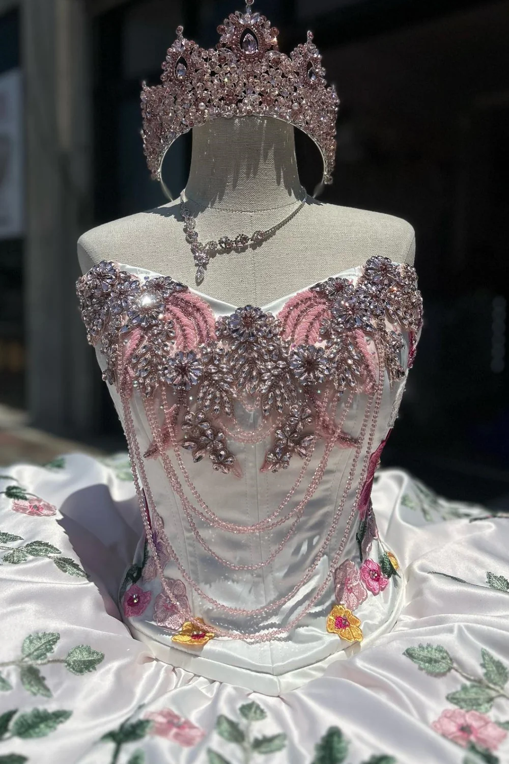 Strapless Beaded Appliques Tulle Tiered Pink Sweet 15 Quinceañera Dress
