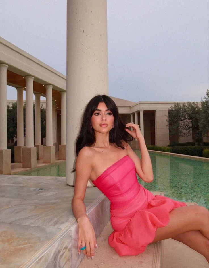 Sweet Pink Tube Top Flower Bud 17th Birthday Homecoming Dress