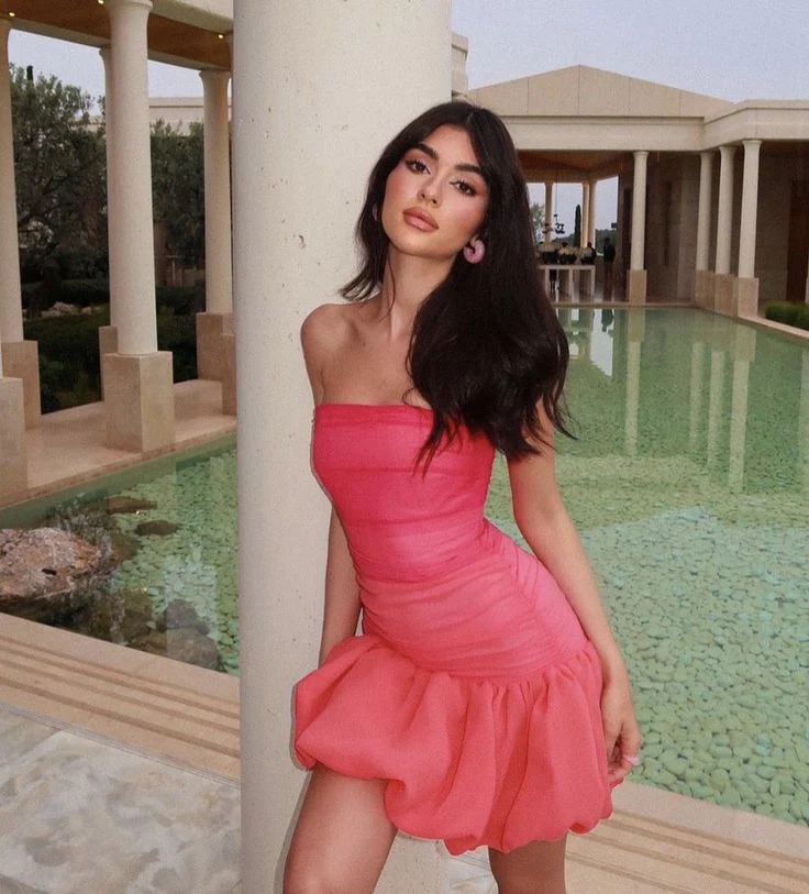 Sweet Pink Tube Top Flower Bud 17th Birthday Homecoming Dress