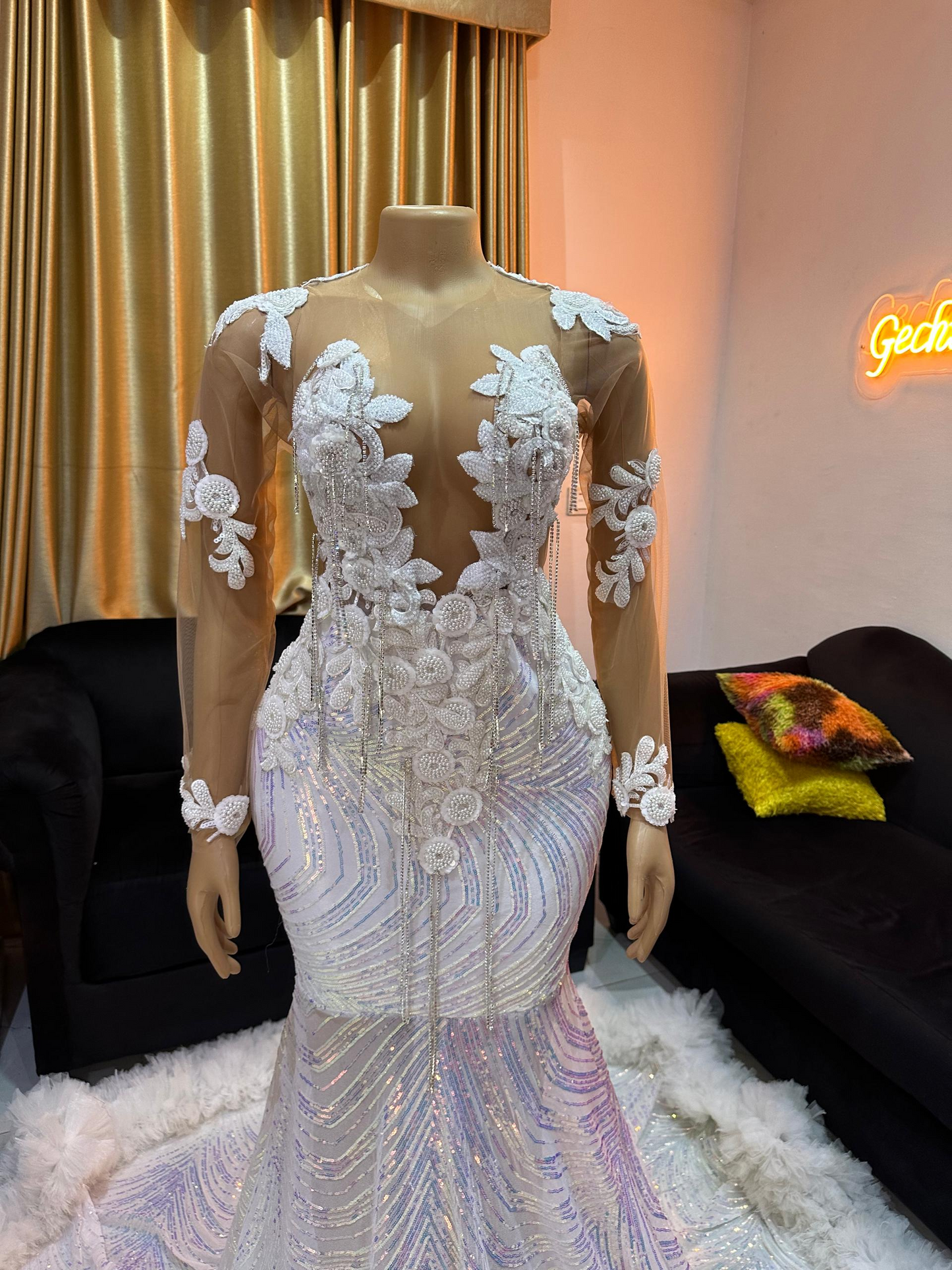 White Mermaid Prom Dresses Long Formal Gown prom wedding dress