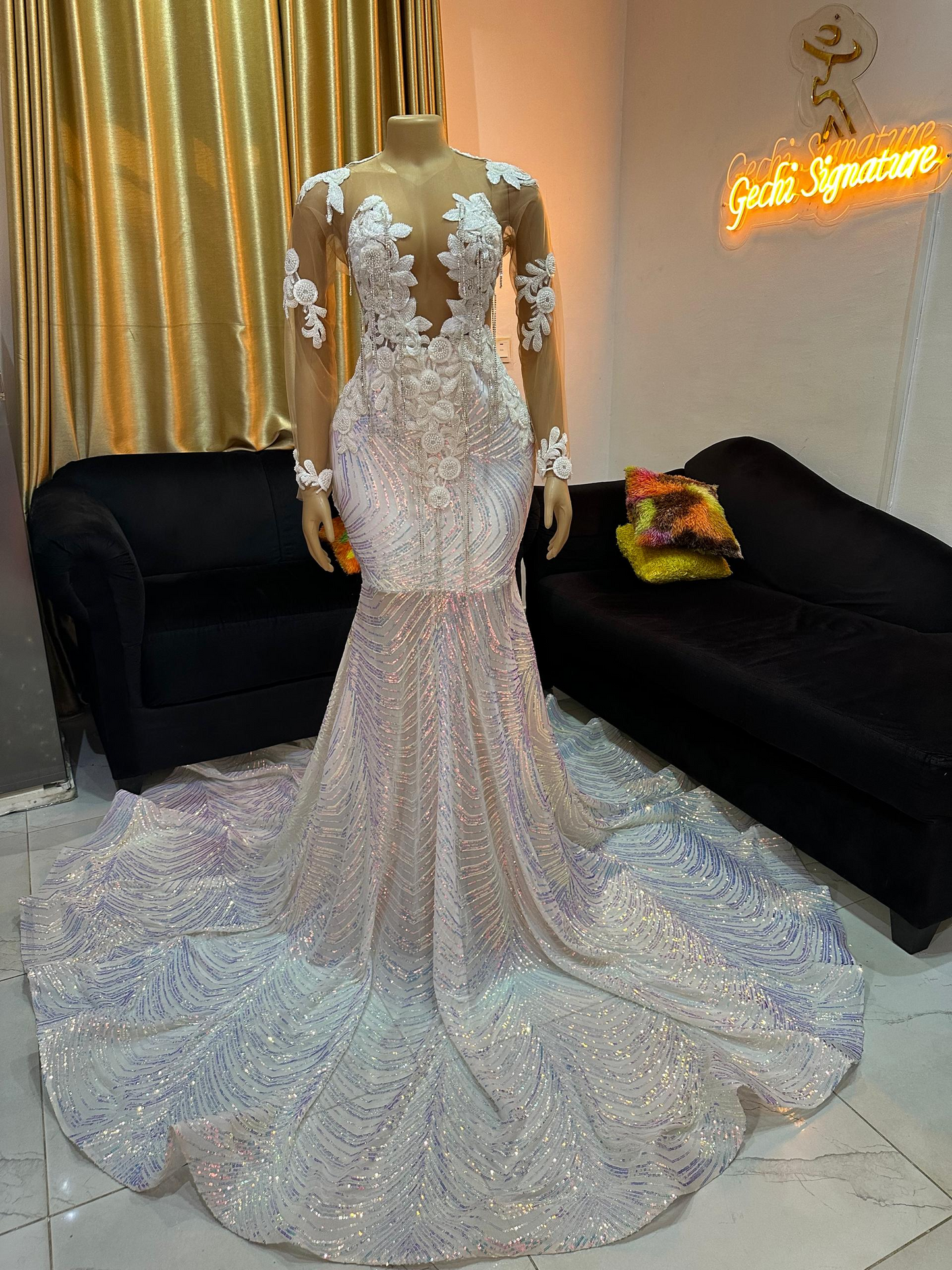 White Mermaid Prom Dresses Long Formal Gown prom wedding dress