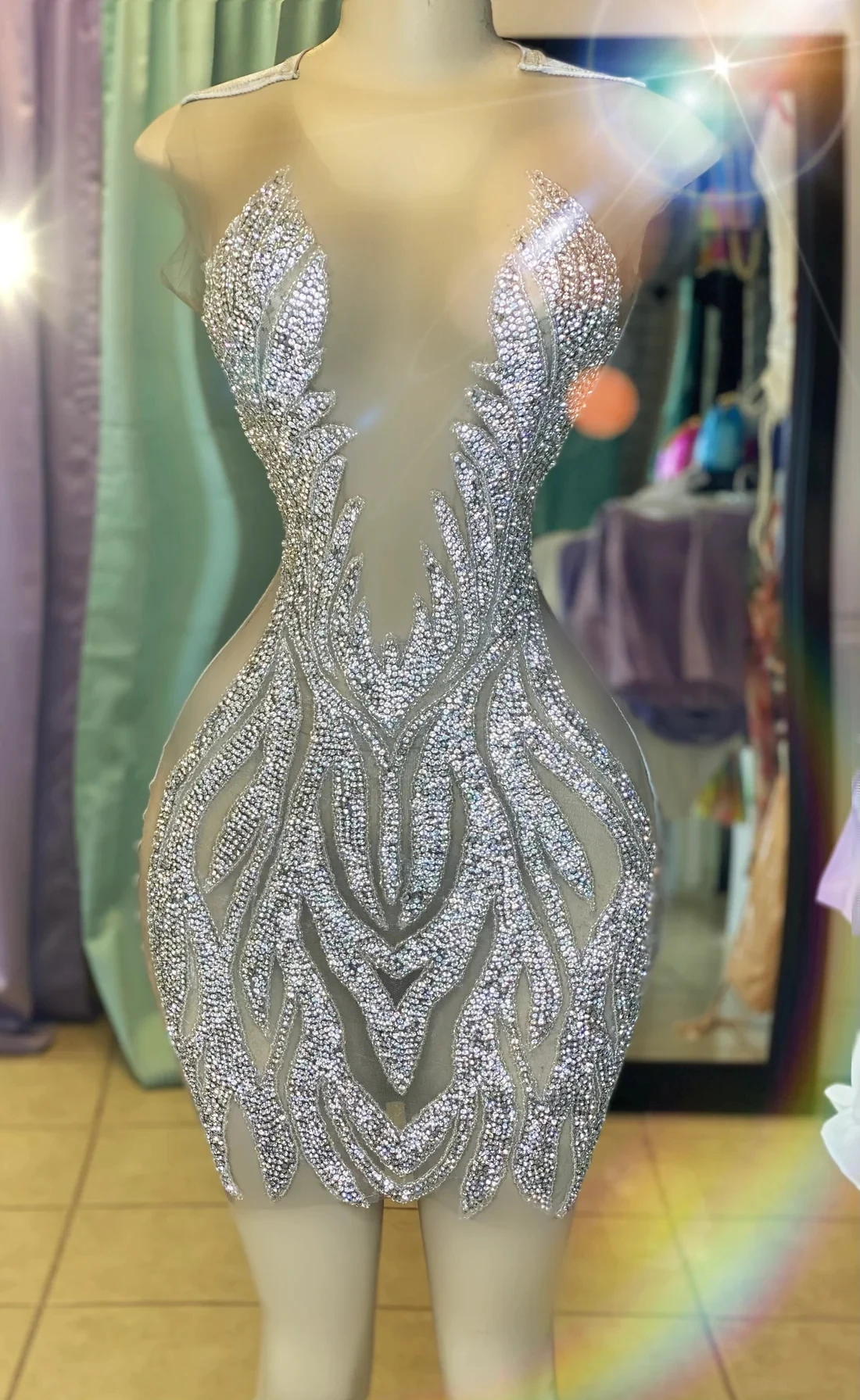 Silver See Through Sheer Women African Cocktail Dresses Beaded Birthday Party Gowns Short Black Girl Prom Dresses Homecoming