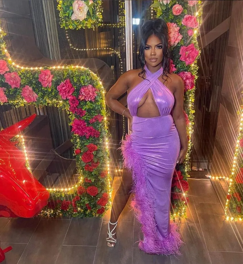 Light Purple Sexy Evening Runway Dress for Women Halter Celebrity Prom Gown