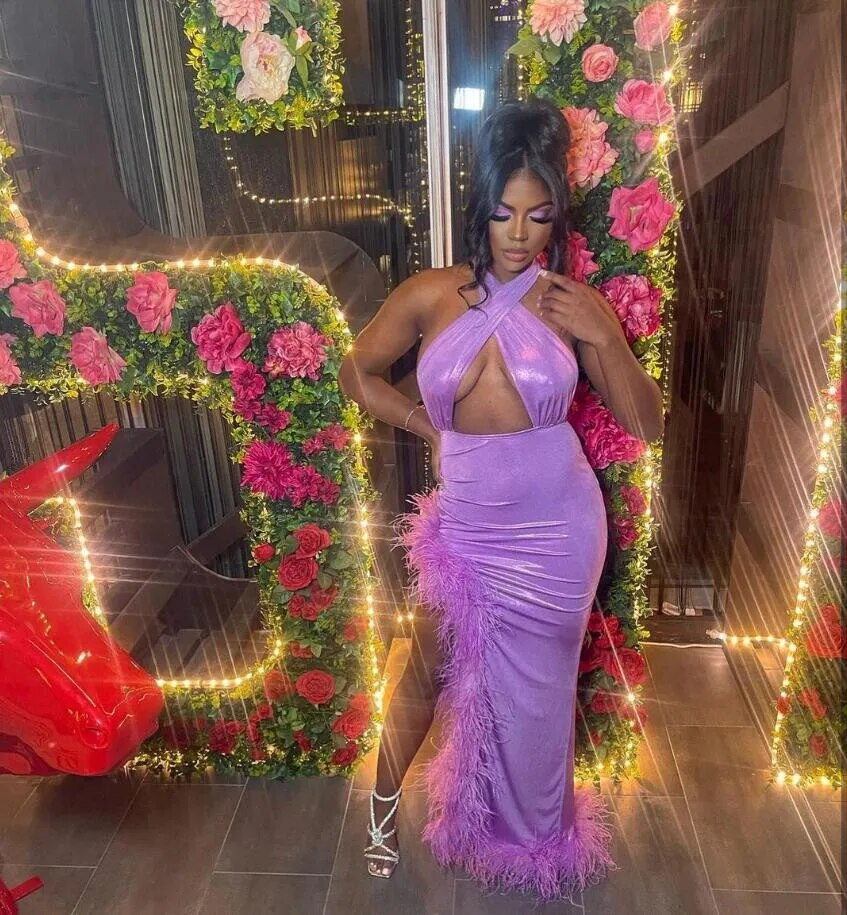 Light Purple Sexy Evening Runway Dress for Women Halter Celebrity Prom Gown