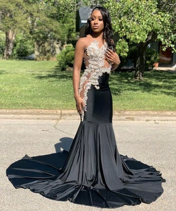 Mermaid V Neck Sweep Train Long Prom Dresses Long Evening Dress