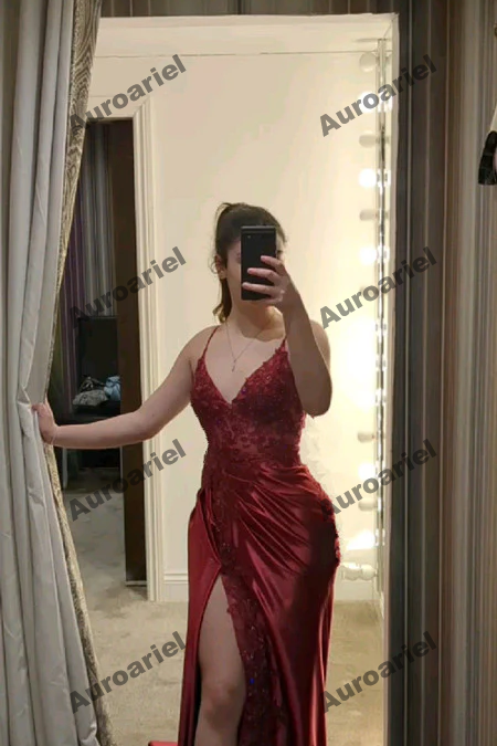 dark red prom dress with slit Evening Dresses