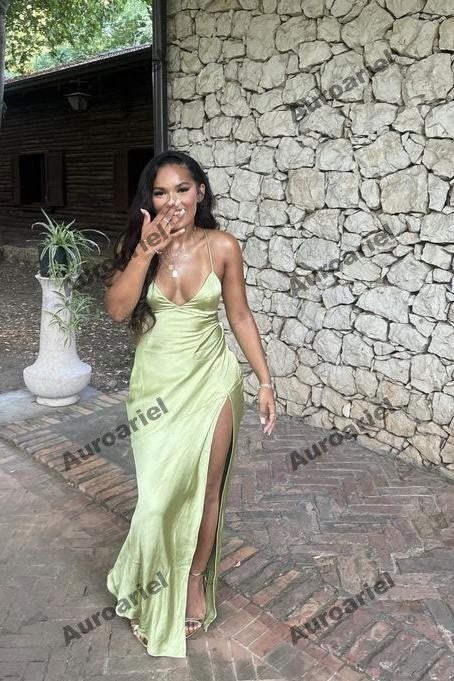 Sexy V-neck Spaghetti Strap Split Side Mermaid Long Prom Dress