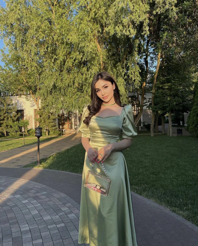 Sage Green A-line Satin Prom Dress