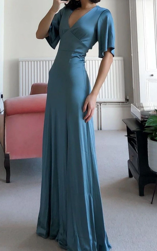 A-Line V-Neck Floor-Length Prom Dress