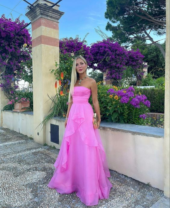 2024 simple pink prom dress modest evening dresses