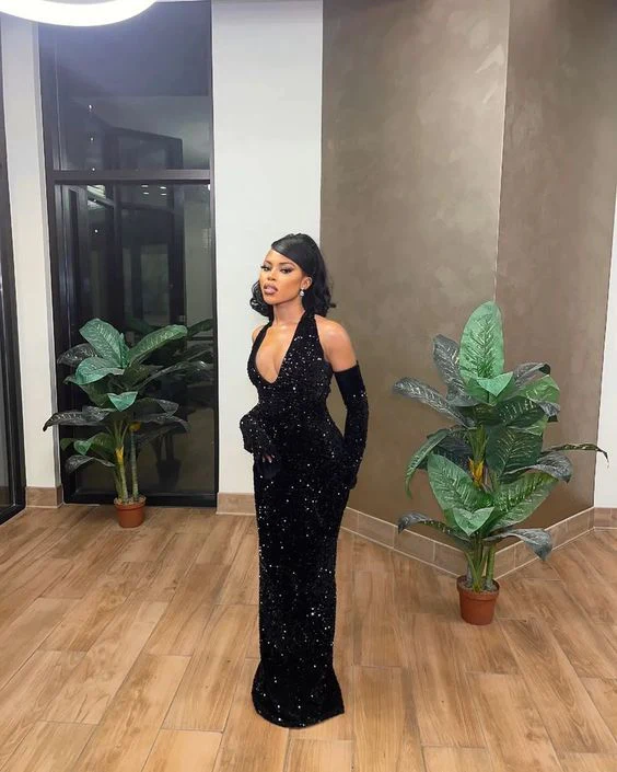 Black Mermaid Sequin Formal Evening Dress Black Girl Prom Dress