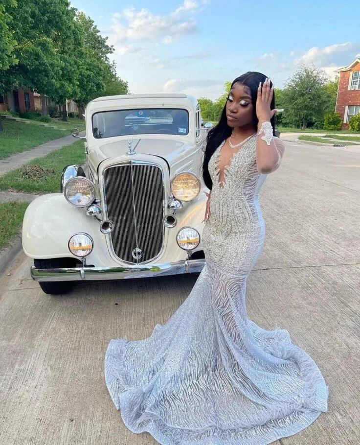 Silver Diamond Sparkly Mermaid Prom Formal Dresses for Black Girl 2024 Luxury Diamond Gillter Evening Gown vestidos para mujer