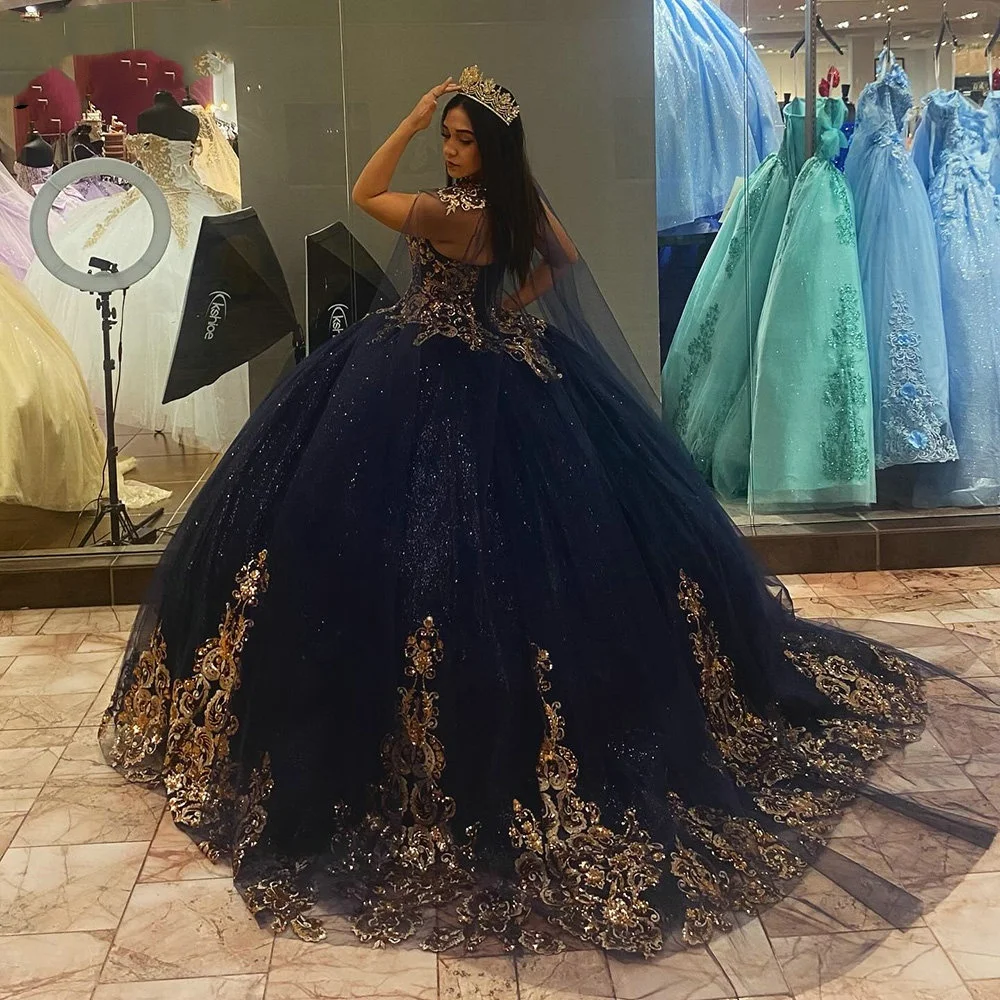 Light Blue Quincenara Dress 3D Flowers Applique Lace Ball Gown With Cape Corset Sweet 16 Vestidos De XV Años