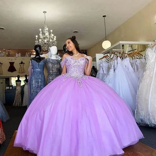 Lilac Off-Shoulder Quinceanera Dresses Vestidos De 15 Anos Appliques Beading Sweet 16 Birthday Princess Party Gowns