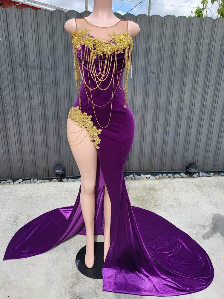 Long Sexy Purple Mermaid Prom Dresses with Tassels robe de soiree 2024 Party Formal Occasion Dresses