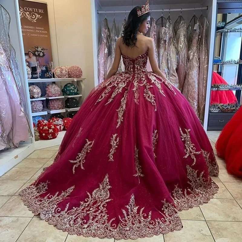 Fuchsia Ball Gown Quinceanera Dresses Vestidos De 15 Anos Luxury Appliques Court Train Princess Birthday Party HOT