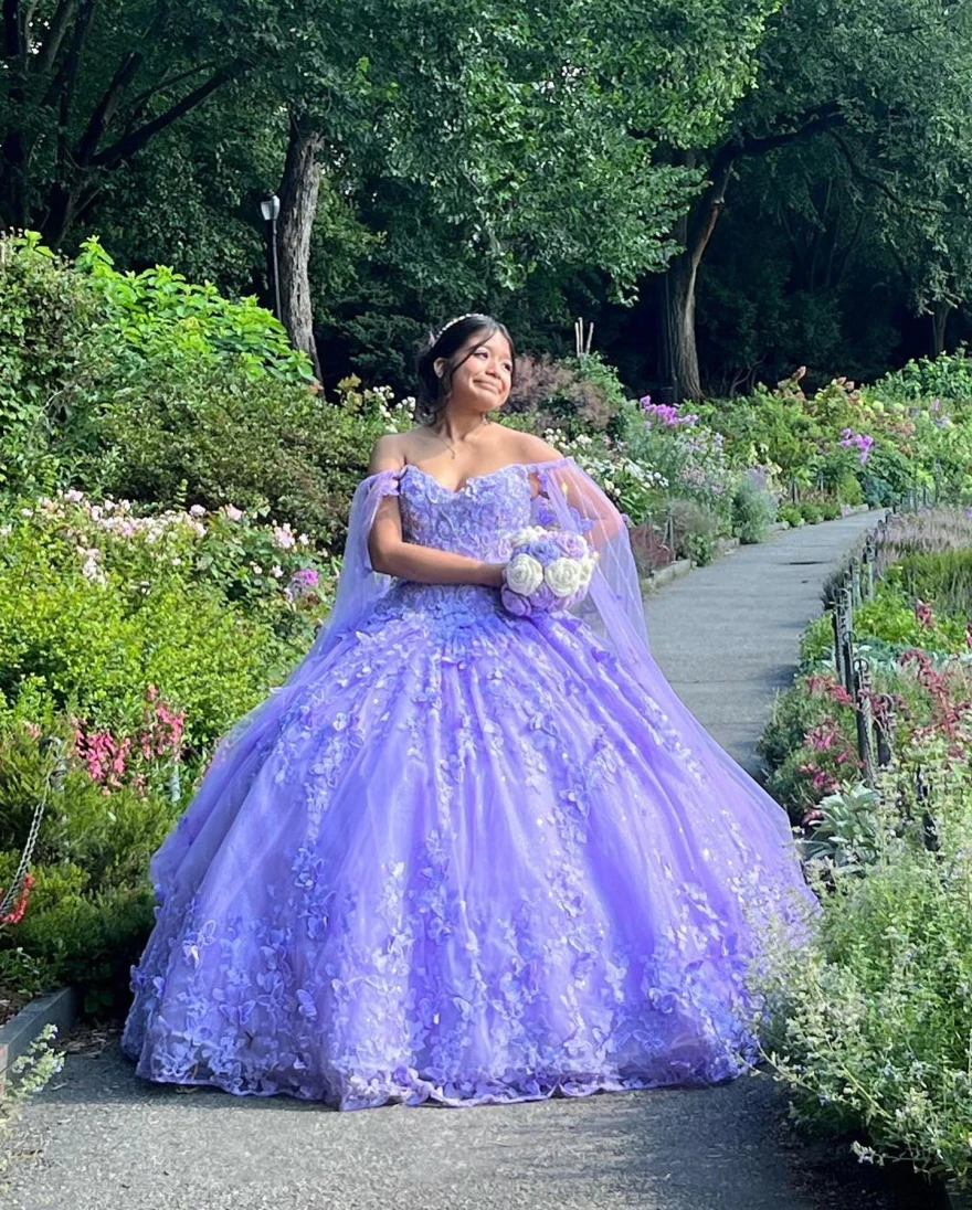 Mexico Ball Gown Purple Quinceanera Dress 2024 Sequin Beaded Flowers Appliques Sweet 16 Dress Vestidos De 15 Anos