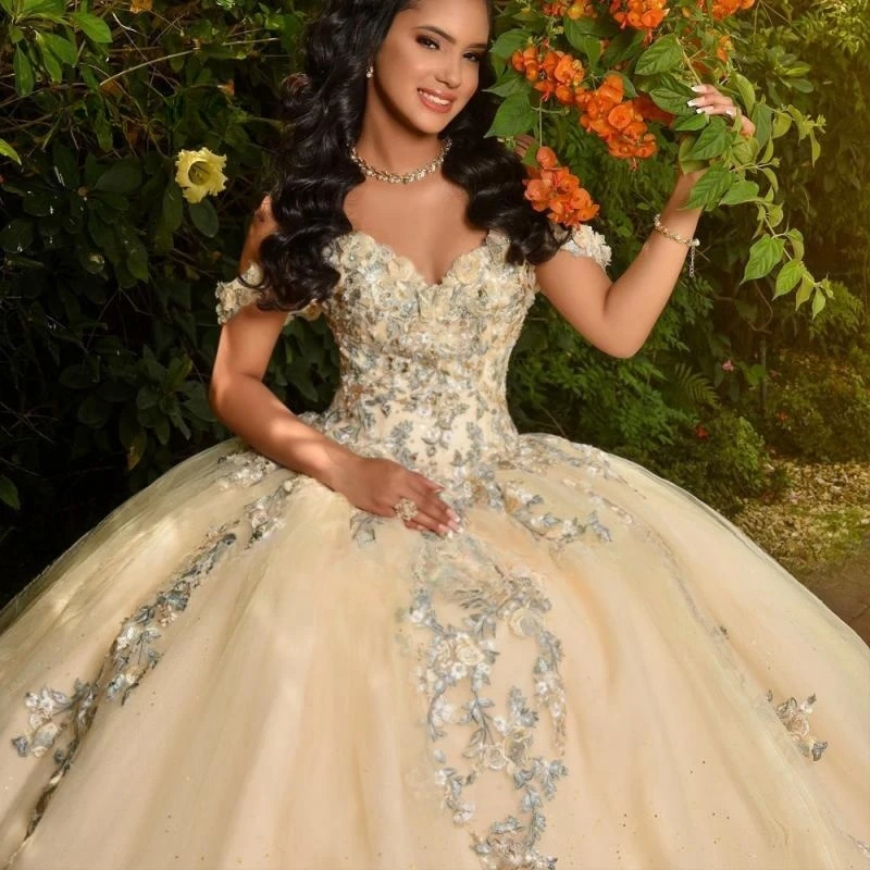 Yellow Quinceanera Dresses Lace Applique Sweetheart Tulle Ball Gown Birthday Party Sweet 16 Vestidos De 15 Anos Gala Miss