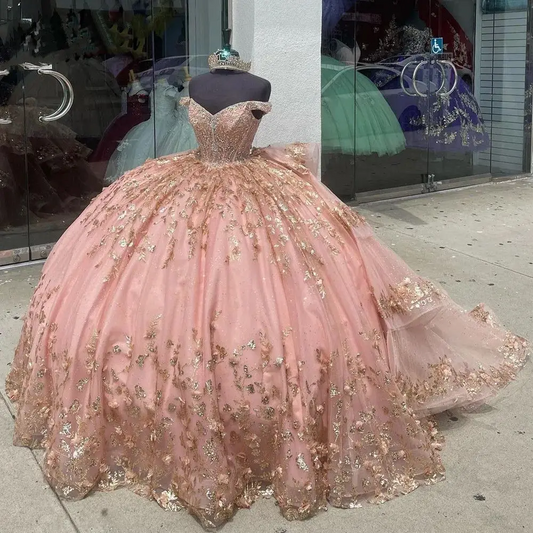 Pink Embellished Quinceanera Dress Ball Gown Appliques Beading Sequins Sweet 15