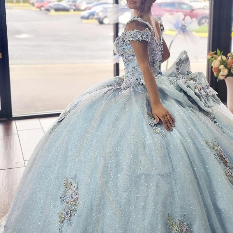 Sky Blue Quinceanera Dresses 2024 Sweet 15 16 Birthday Party Gown Vestidos Para XV Off Shoulder Princess Long Pageant Miss Pagea