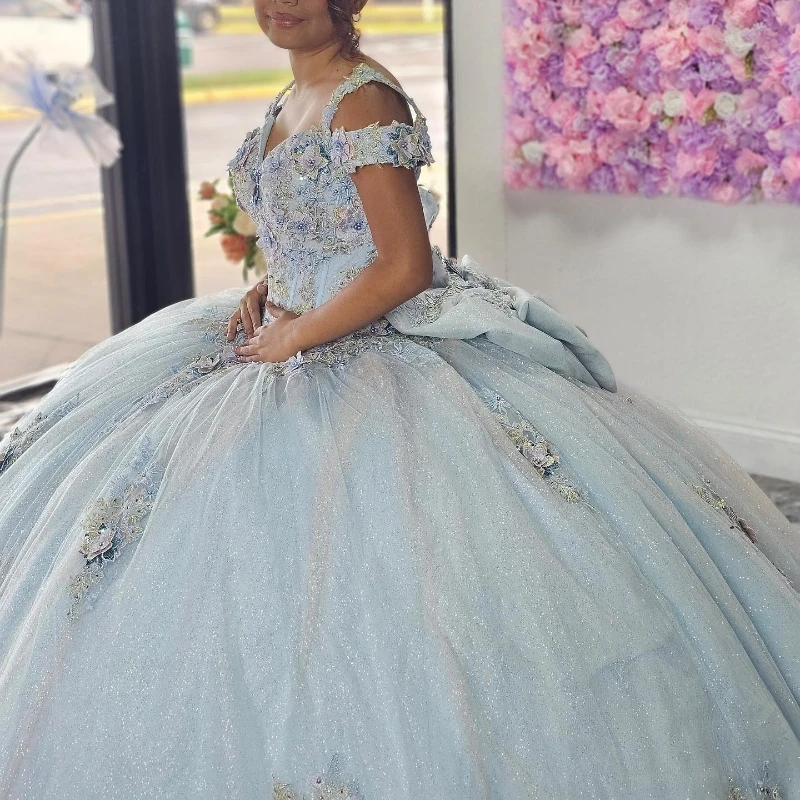 Sky Blue Quinceanera Dresses 2024 Sweet 15 16 Birthday Party Gown Vestidos Para XV Off Shoulder Princess Long Pageant Miss Pagea