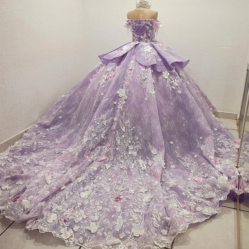 Luxury Quinceanera Dresses 3D Handmade Flowers Appliqued Beading Appliques Sweet 15 Prom Birthday Party Dress NEW