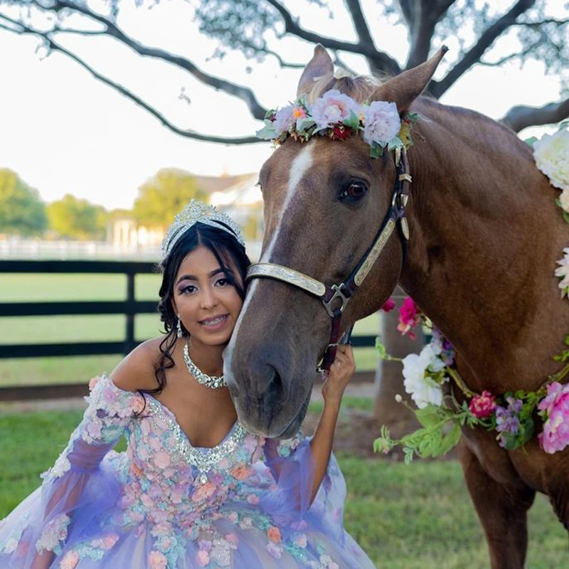 Blue Sweetheart Ball Gown Quinceanera Dresses Sweet 16 Sexy Off-Shoulder 3D Flower Applique Lace Birthday Princess Party Gowns