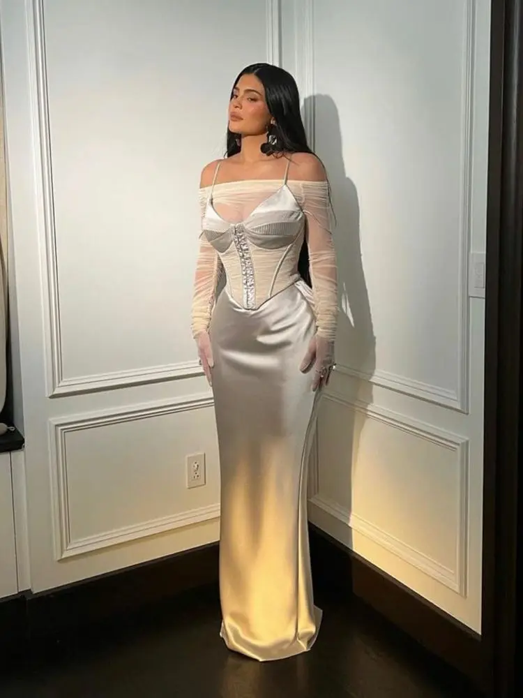 Champagne Grey Satin Evening Dress Mermaid Off The Shoulder Floor Length Prom Gowns Saudi Arabia For Women Party Dress 2024