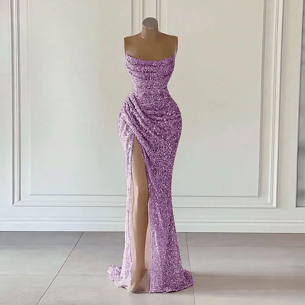 Red Lace Sequins Prom Dresses Women Sexy 2024 Aso Ebi African Mermaid Evening Gowns Long Sleeves V Neck See Through Party Dress