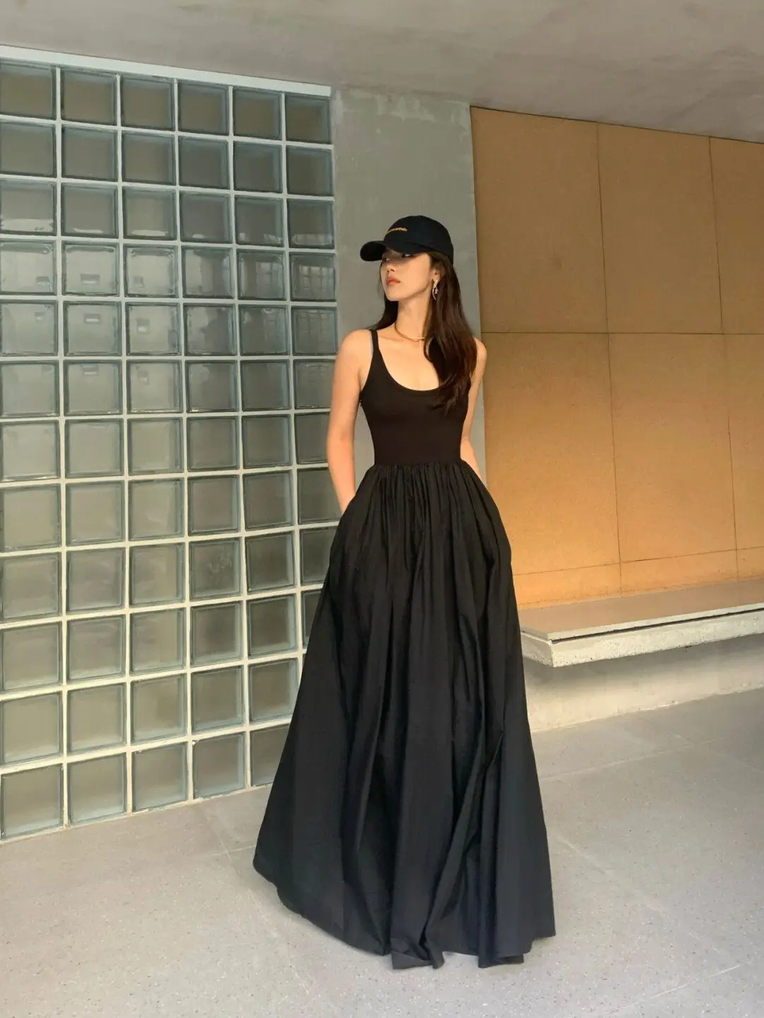 Black Maxi Dress Elegant Chic Vintage Sleeveless Loose ruffle Female Party Club Evening Robes Korean Style Sundresses