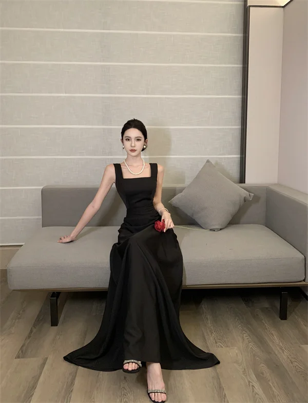 Sexy Backless Evening Party Dress Sleeveless Solid A-line Long Dresses for Women Spring Summer Prom Robe Vestidos Mujer New