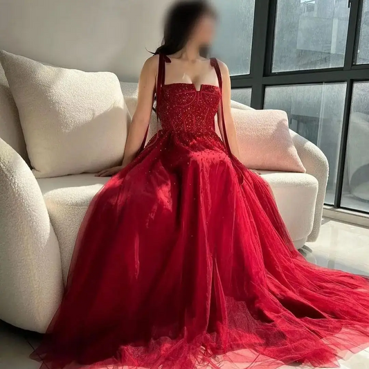 Evening Dresses for Women with Pleats Off Shoulder Tulle Party Gowns Floor Length vestidos de fiesta elegantes para mujer