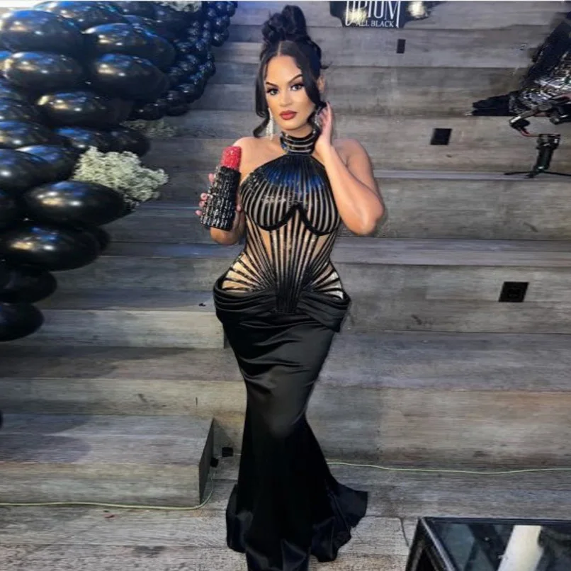 Sexy Maxi Dress Off Shoulder Black Mermaid Evening Dresses robe de soirée de mariage Low Hips Prom Gowns Backless Custom Made