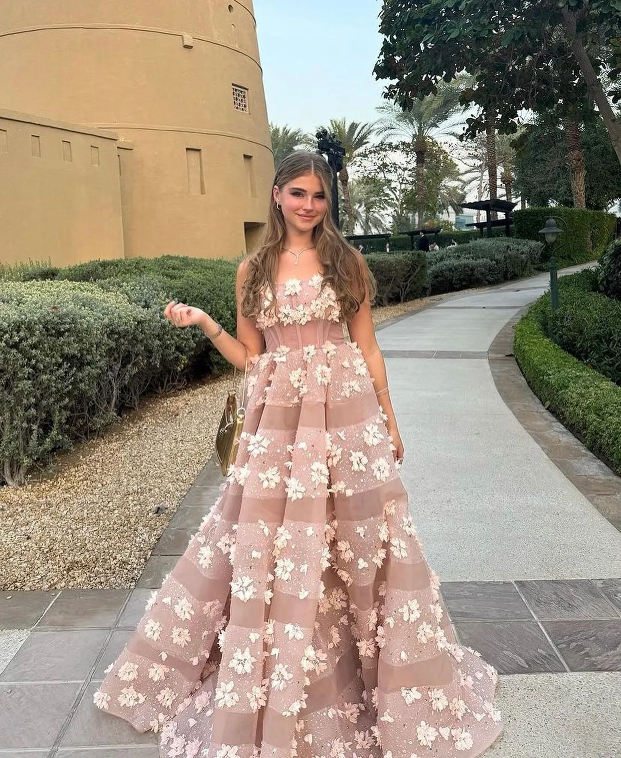 Strapless Light Pink Sequins Flowers Prom Dress A-line Sparkly Evening Dresses Custom Made Floral Gown Ever Pretty Any Color