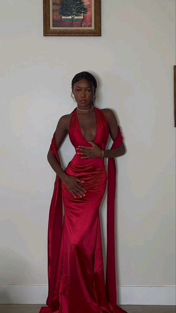 Sexy Mermaid Red V neckline Prom Dress